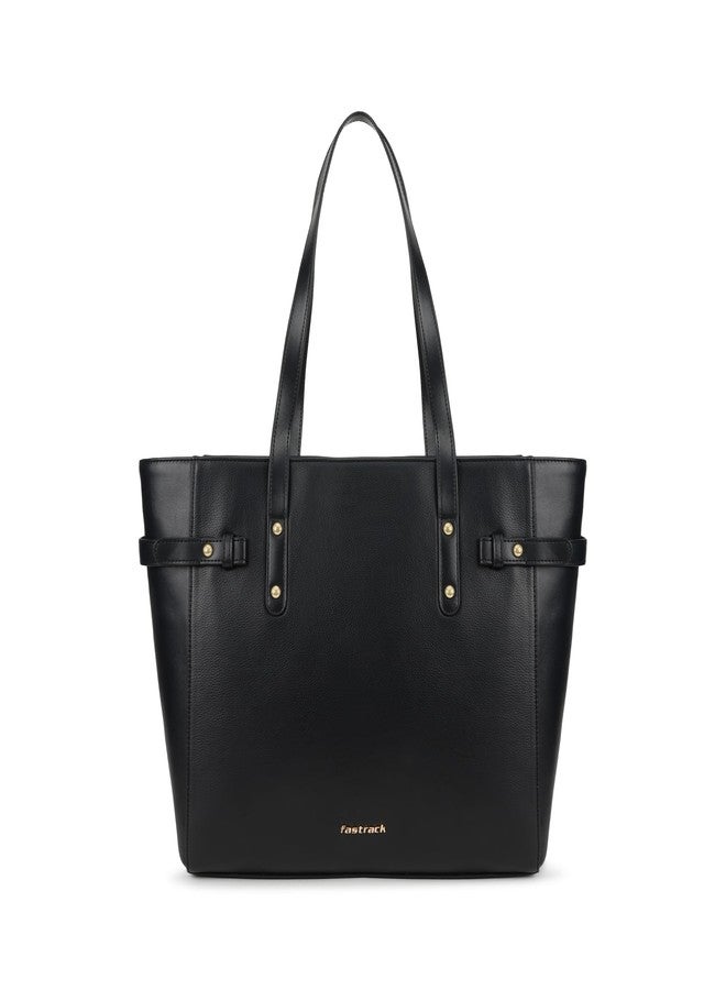 Fastrack Black Powermode Laptop Tote For Women | Black Faux Leather Bag | Fits Upto 15" Laptop | Ladies Tote Bag with Zipper Closure & Utility Pockets - Image 2